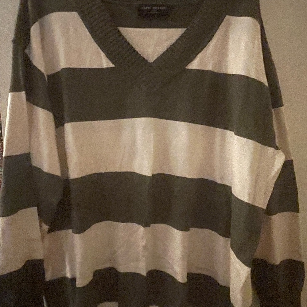 Lane Bryant Women’s V-Neck Sweater - Olive and Cream